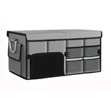 MEXITAL Kofferraumtasche, Kofferraum Organizer mit Deckel, Faltbare Auto Kofferraumtasche, Koffertasche, stabil und rutschfest, faltbar mit Aluminiumgriffen und Reflexstreifen QSN01-Gray
