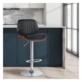 CLP 2er Set Barhocker Clawson Kunstleder walnuss/schwarz/chrom