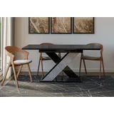 Esstisch XAO, Stilvoll Ausziehbar Esszimmertisch, Design Tisch, Esszimmer (Schwarz Hochglanz + Beton)