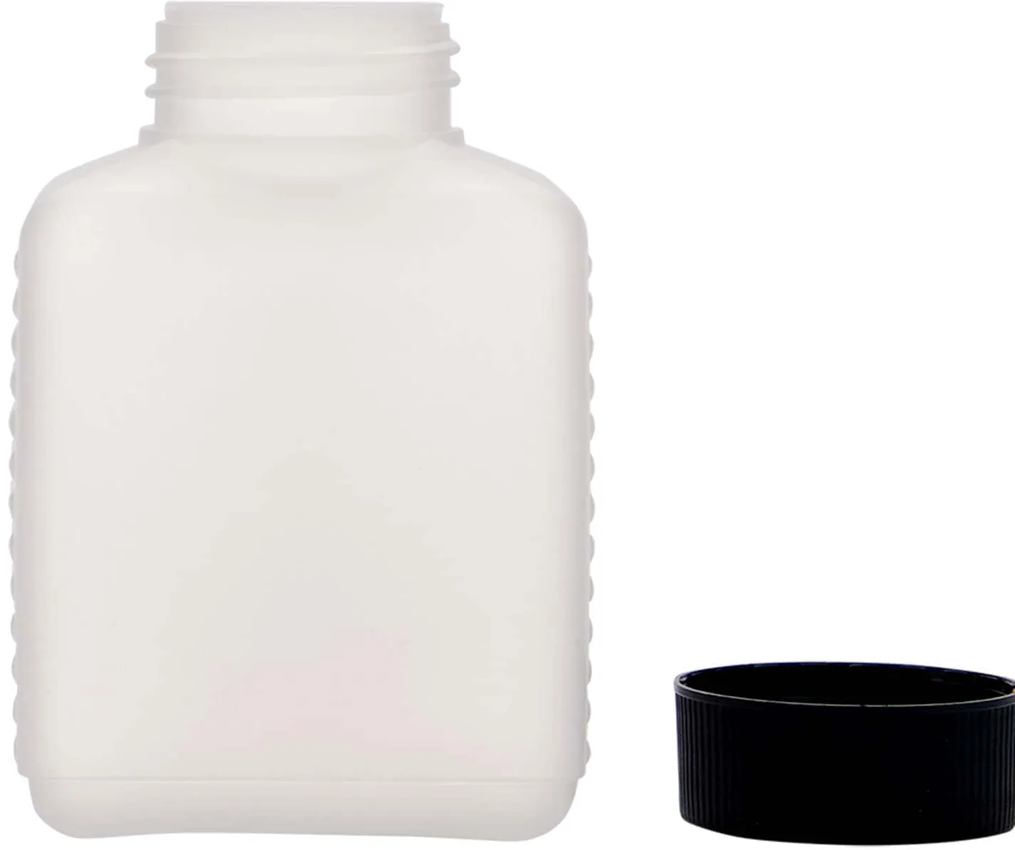 Botella de cuello ancho de 250 ml, rectangular, plástico de HDPE, natural, boca:...