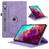 Tablet-Hüllen Kompatibel mit Lenovo Tab P12/für Lenovo Tab Pad Pro 12,7 Zoll Tablet-Hülle, 360 Grad drehbarer Ständer, faltbare Tablet-Hülle, Baum des Lebens geprägte Schale Tablet-PC-Hülle(Purple)