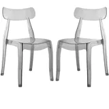 RATTATAN Set aus 2 Stühlen aus Polycarbonat,modernes Design,ergonomisch,leicht,stapelbar,robust,für Küche,Esszimmer,Restaurants–GEMMA/Rauchgrau