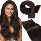 LaaVoo Braun Extensions Echthaar Tressen 100g Remy Haartressen Echthaar Zum Einnähen Dunkel Braun Echthaar Extensions Tressen Remy Human Hair Extensions Braun 40cm #2