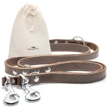 Freudentier Hundeleine aus zertifiziertem Leder 2m verstellbar dunkelbraun 2 cm