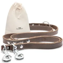 Freudentier Hundeleine aus zertifiziertem Leder 2m verstellbar dunkelbraun 2 cm