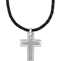 s.Oliver Kette mit Kreuzanhänger Edelstahl Leder Schwarz/Silber