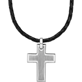 s.Oliver Kette mit Kreuzanhänger Edelstahl Leder Schwarz/Silber