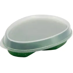greenbox - Mehrweg-Menü-Teller "Häppy Plate" 27,5 x 20 x 3,5 cm, 2 Kammern, tropfenförmig, Spinat / dunkelgrün, 60 St.