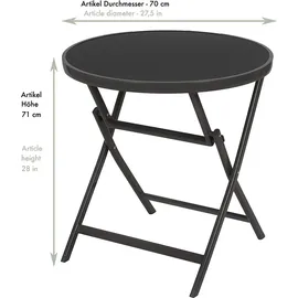 Brubaker Garten Sitzgruppe Milano - 1 Glastisch Klapptisch rund 70 cm Ø mit 6 Hochlehner Stühlen - Aluminium - Wetterfest - Anthrazit
