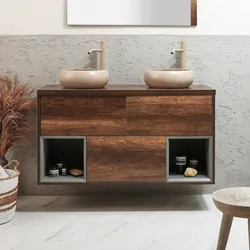 Hängender Waschtischunterschrank 1200mm inkl. Auswahl an Elements-Aufsatzwaschbecken | Farbe der Einheit & LED wählbar - Hoxton
