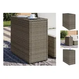 vidaXL Garten-Beistelltisch mit Glasplatte Grau 58x27,5x55 cm Rattan