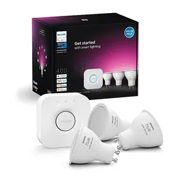 Philips White & Col. Amb. GU10 Dreierpack inkl. Bridge 3 x 400lm Starterset Weiß und Farbe