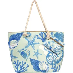 Strandtasche mit Print und Geldbörse - Türkis Nautilus One Size