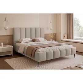 Selsey Polsterbett 140x200 cm, mit Bettkasten, Lattenrost und Metallfüßen, graubeige