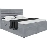 meblini Boxspringbett mit Bettkasten - Gepolstert Doppelbett mit Matratze und Topper - Polsterbett mit Stauraum - Bett mit Kopfteil - Stauraumbett ... - Grau, Textil, Kiefer, H3, 7-Zonen, Höhe ca.