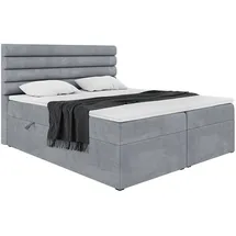 meblini Boxspringbett mit Bettkasten - Gepolstert Doppelbett mit Matratze und Topper - Polsterbett mit Stauraum - Bett mit Kopfteil - Stauraumbett ... - Grau, Textil, Kiefer, H3, 7-Zonen, Höhe ca.