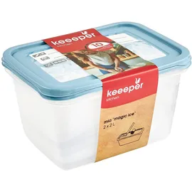 KEEEPER Tiefkühldosenset 2-teilig, Wiederbeschreibbarer Deckel, 2 x 2 l, 20,5 x 15,5 x 10,5 cm, Mia Magic Ice, Nordic Blue
