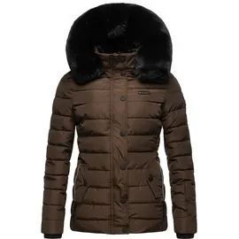 Navahoo Damen, warme Winter Steppjacke mit Abnehmbarer Kunstfell-Kapuze Milianaa Dark Choco Gr. S - S