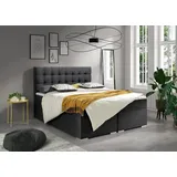 Deine Möbel 24 Boxspringbett CLAUDIA 160x200 cm Anthrazit Graphit Komplettbett inkl..Taschenfederkernmatratzen 7 Zonen H4 Polsterbett Ehebet Topper - Grau/Dunkelgrau