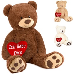 BRUBAKER Kuscheltier XXL Teddybär 100 cm groß mit Herz Ich liebe dich (Valentinstagsgeschenk, 1-St), großer Teddy Bär, Stofftier Plüschtier braun