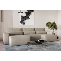 MOEBLO Wohnlandschaft DENVER U MINI, aus Cord, Couch Cord für Wohnzimmer Schlafsofa Sofagarnitur Sofa Eckcouch U-Form Cordstoff, Eckcouch Wohnlandschaft Sofa mit Ottomane Eckgarnitur Polsterecke, mit Schlaffunktion und Bettkasten beige