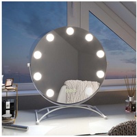 EMKE Kosmetikspiegel Runder Schminkspiegel Hollywood Spiegel mit Beleuchtung Tischspiegel, 3 Lichtfarben,Dimmbar,7 x Vergrößerungsspiegel,360° Drehbar weiß
