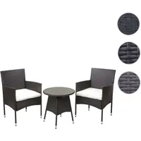 Poly-Rattan Balkonset HWC-G27, Sitzgarnitur Gartengarnitur, 2xSessel+Tisch ~ grau, Kissen creme