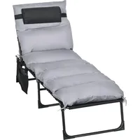 Outsunny Sonnenliege Hellgrau, Metall, 189x32.5x58 cm, Gartenmöbel, Gartenliegen