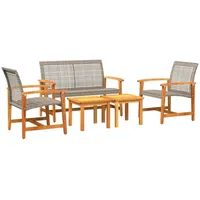 vidaXL 5-tlg Garten-Lounge-Set Grau Poly Rattan und Akazienholz