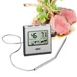 GEFU TEMPERE Digitales Fleischthermometer mit Timer & Alarm - Bratenthermometer bis 250°C für Verschiedene Fleischsorten - 16cm Sonde & 1m Kabel - Mit Magnet & Standfuß