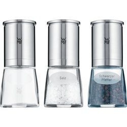 WMF Salzmühle Pfeffermühle Set 3tlg Keramikmahlwerk DeLuxe Edelstahl Glas, Pfeffermühle + Salzmühle, Silber, Transparent