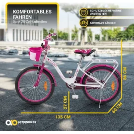 ACTIONBIKES MOTORS Actionbikes Kinderfahrrad Daisy 20 Zoll pink, V-Brake-Bremsen, Antirutschgriffe, Kettenschutz, Korb (East)