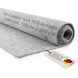 Camper Filz Meterware ohne Kleber, flexibler Nadelfilz für Camper Ausbau & Auto Innenverkleidung, 3 mm dick – Made in Germany, silbergrau, 700 cm x 200 cm