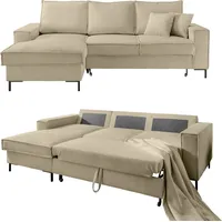 luma-home ECKSOFA Recamiere Schlaffunktion Bettkasten Couch Polsterecke in Cord Beige Grau / 17223 - Beige