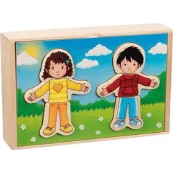 GOKI 57475 Anziehpuppenpuzzle Junge und Mädchen im Holzkasten