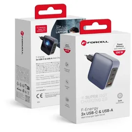 forcell F-Energy Ladegerät mit 3x USB C und USB A - 100W PD und Quick Charge 4.0