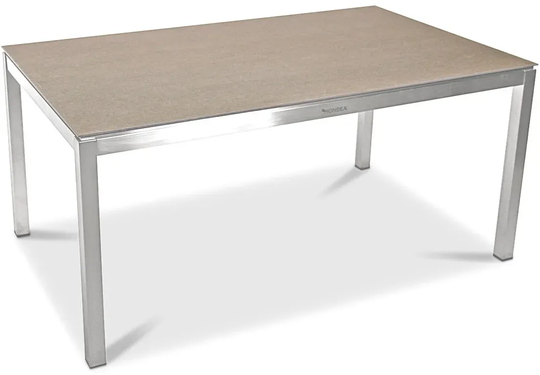Tischsystem Queens Edelstahl gebürstet - 210 x 95 cm Keramik travertin (3-teilig)
