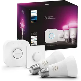 Philips Hue White & Color Ambiance Starter Set E27 Lampen 2-er Pack (1100), Smart Button