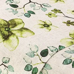 Viskose-Leinen "Blumen", leinen/grün