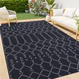 Homaxy Outdoor Teppich Wetterfest 120x180cm, Beidseitig Nutzbar, Wasserdicht Boho Teppiche für Terrasse, Garten, Balkon, Camping, Picknick, Schwarz & Grau