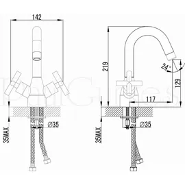 PaulGurkes Design Wasserhahn Zweigriffmischer Kreuzgriff Badarmatur Hahn