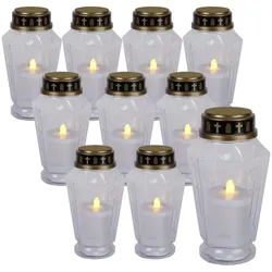 LED Grablicht Serene - Grabkerze - warmweiße LED - H: 15,5cm - 1000h Leuchtdauer - weiß/gold - 10St.