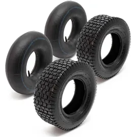 Wiltec 2x Reifenmantel 2x Schlauch Aufsitzmäher/Rasentraktor 16x6.50-8 4PR Gerades Ventil