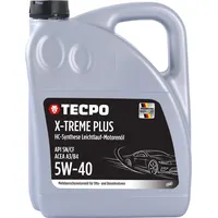 Tecpo Motoröl 5w40 Öl X-treme Plus Öl, 5 Liter 5w-40 Gebinde Hc-synthese Für Diesel-und Benzinmotoren Entspricht Api Sn/cf / Acea A3/b4 / 502/505 / 226.3/226.5 / Longlife 01/98
