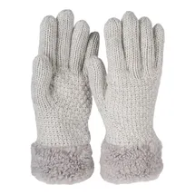 Stylebreaker Strickhandschuhe mit Perlmuster und Fleece Hellgrau Einheitsgröße