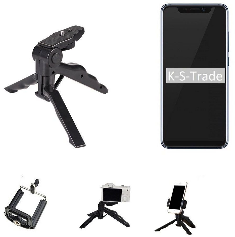 K-S-Trade für ZTE Axon 9 Pro Smartphone-Halterung, (Stativ Tisch-Ständer Dreibein Handy-Stativ Ständer Mini-Stativ) schwarz