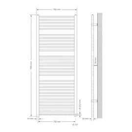 luxebath Badheizkörper 750 x 1800 mm 1200 W anthrazit gerade