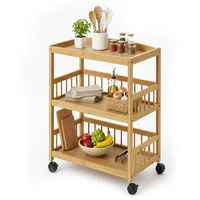 Relaxdays Küchenwagen, Bambus, 3 Ablagen, für Gewürze & Vorräte,