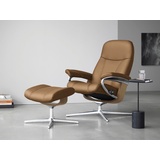 Stressless Relaxsessel STRESSLESS Consul Sessel Gr. Leder PALOMA, Cross Base Eiche, Rela x funktion-Drehfunktion-PlusTMSystem-Gleitsystem-BalanceAdaptTM, B/H/T: 91 cm x 102 cm x 79 cm, braun (taupe paloma) Lesesessel und Relaxsessel