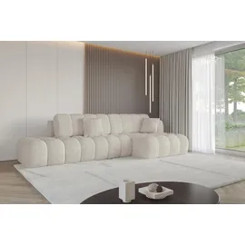 altdecor Ecksofa Olea-L2-S Samt mit Schlaffunktion 3-Sitzer Creme